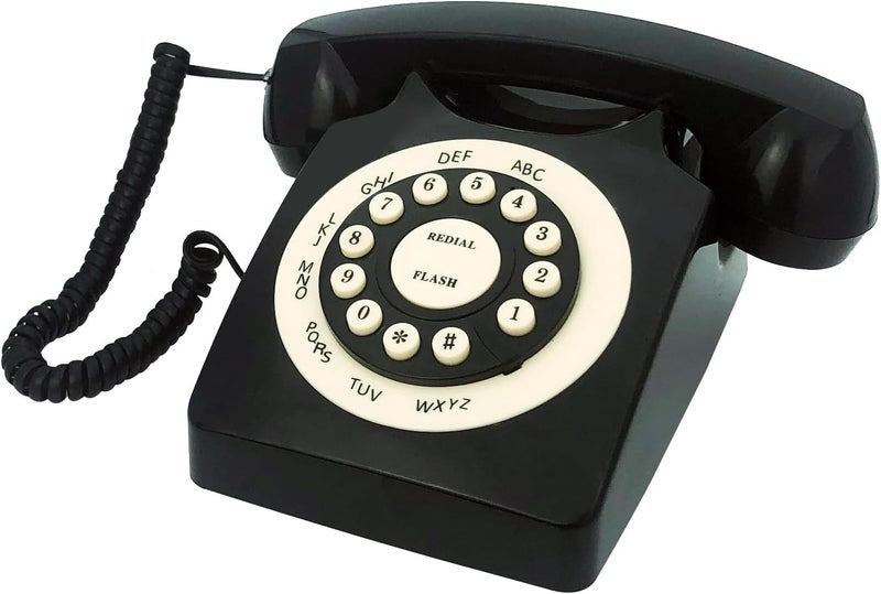 TelPal Retro Corded Landline Phone, Classic Vintage Old Fashion Telephone for Home & Office, Wired Home Phone Gift for Seniors (Black) - Image 1